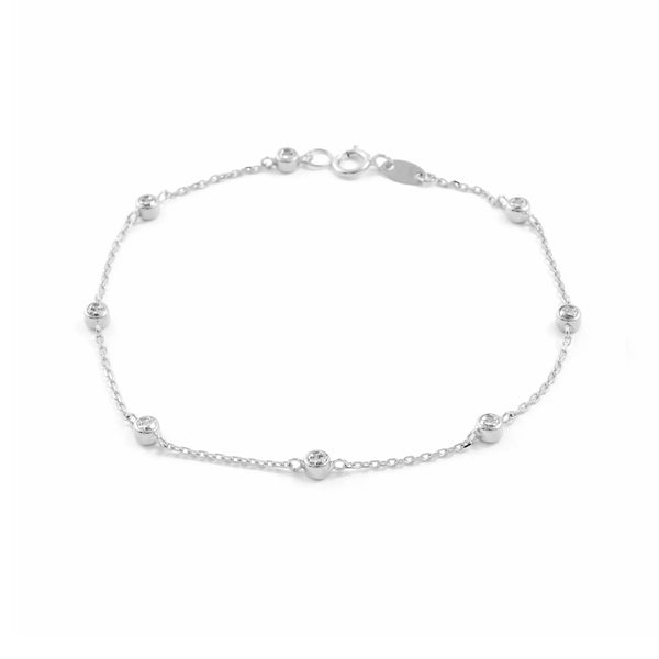 Pulsera Niña Oro Blanco 9K Circonitas Brillo 17 cm