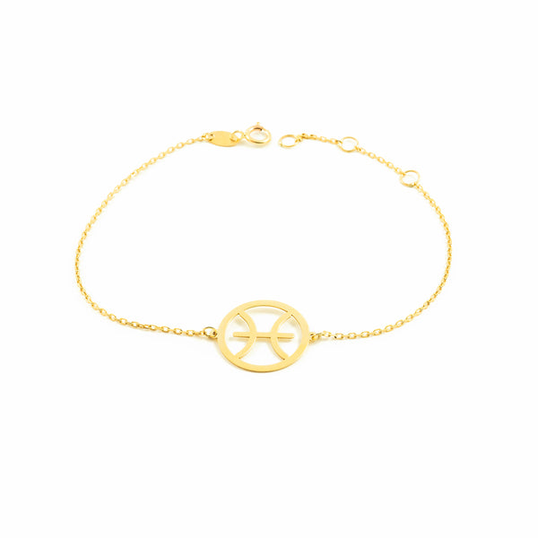  9ct Yellow Gold Pisces Zodiac Women's Bracelet Shine 18 cm