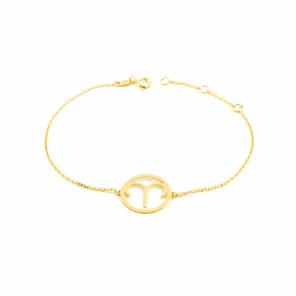 Pulsera Mujer-Niña Oro Amarillo 9K Horoscopo Aries Brillo 18 cm