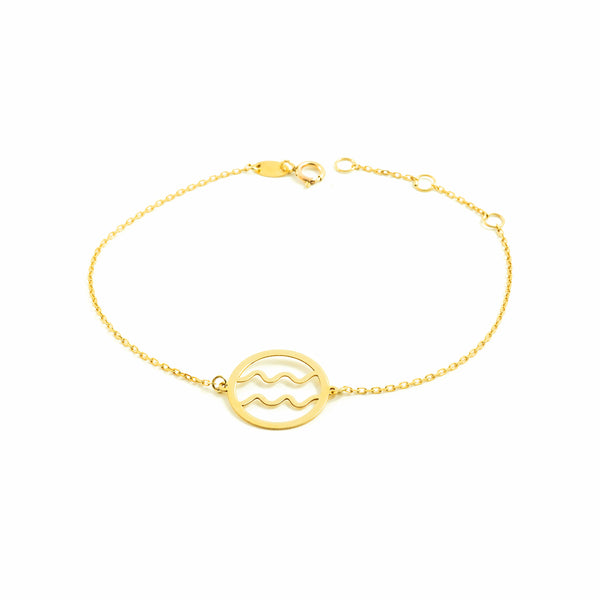 Pulsera Mujer-Niña Oro Amarillo 9K Horoscopo Acuario Brillo 18 cm