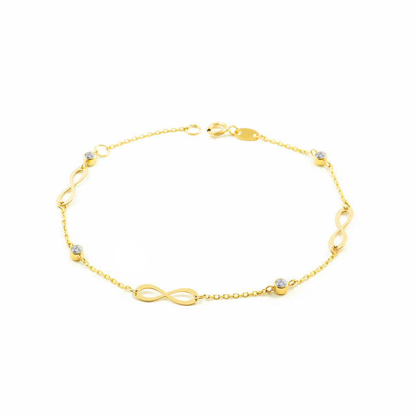  9ct Yellow Gold Infinity Cubic Zirconia Women's Bracelet 18 cm