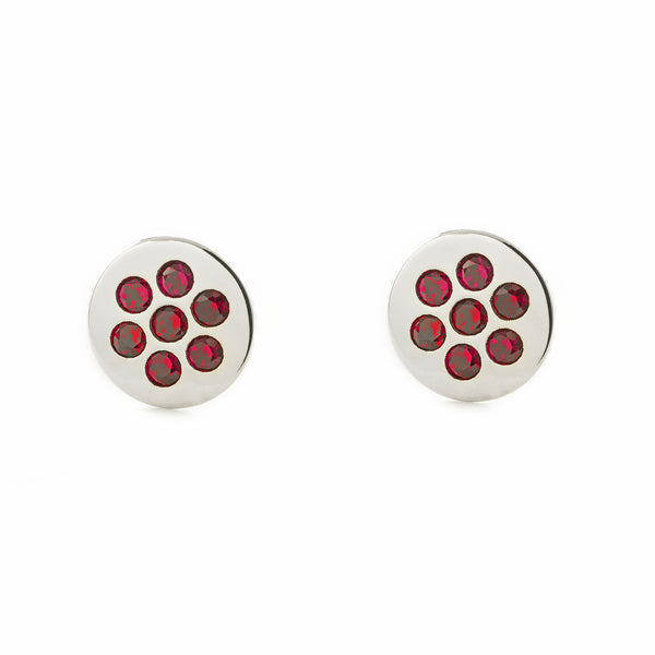 Pendientes Niña Oro Blanco 9K Redondo Rubies preciosos sintéticos Brillo