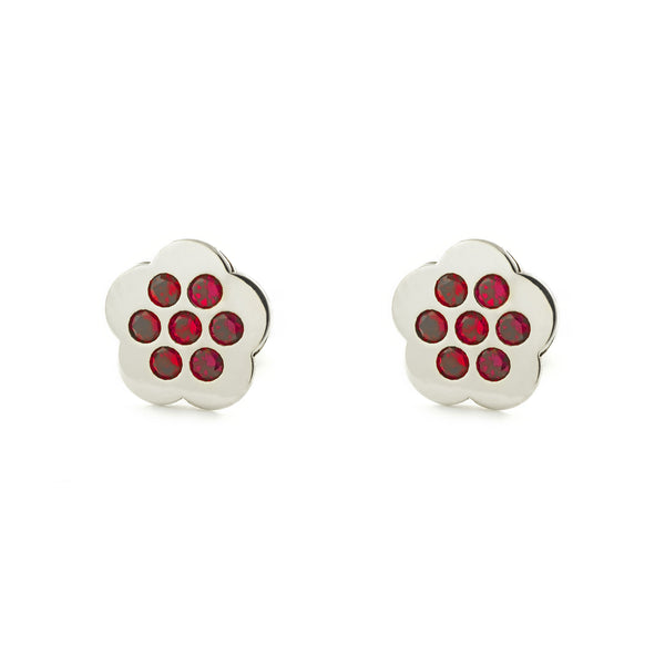 9ct White Gold Flower Ruby Children's Girls Earrings shine