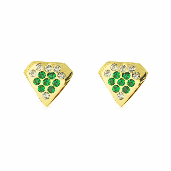 Pendientes Mujer-Niña Oro Amarillo 9K Diamante Esmeraldas preciosas sintéticas Brillo