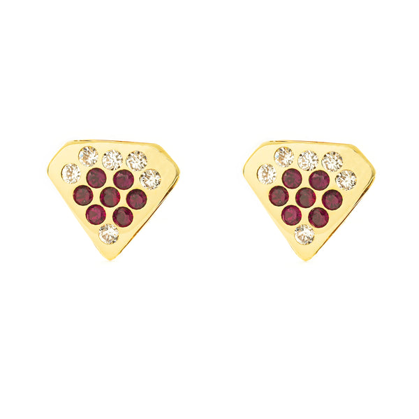 Pendientes Mujer-Niña Oro Amarillo 9K Diamante Rubies preciosos sintéticos Brillo