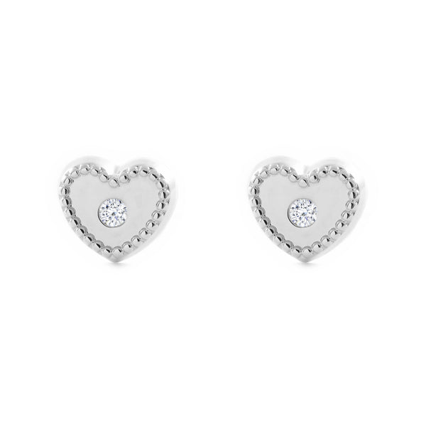9ct White Gold Heart Cubic Zirconia Children's Baby Girls Earrings shine