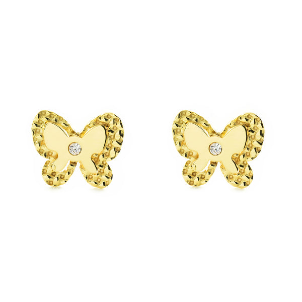 Pendientes Niña Oro Amarillo 9K Mariposa Circonita Brillo y Textura