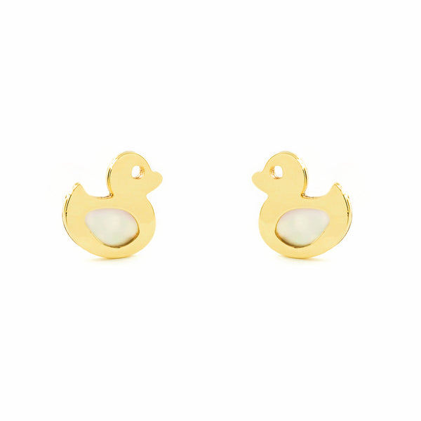 9ct Yellow Gold Nacre Duck Children's Baby Girls Earrings shine