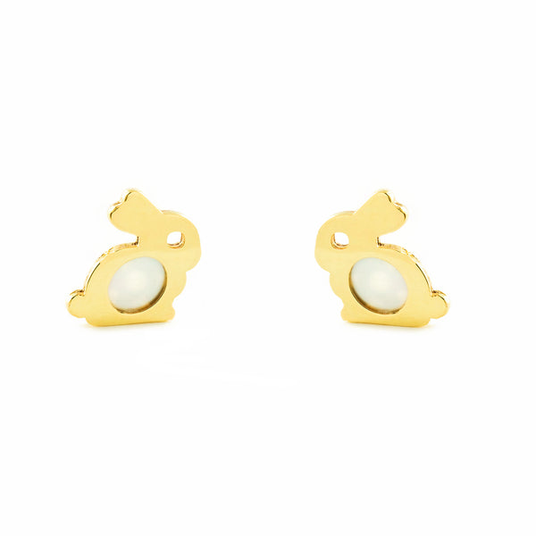 9ct Yellow Gold Nacre Rabbit Children's Baby Girls Earrings shine