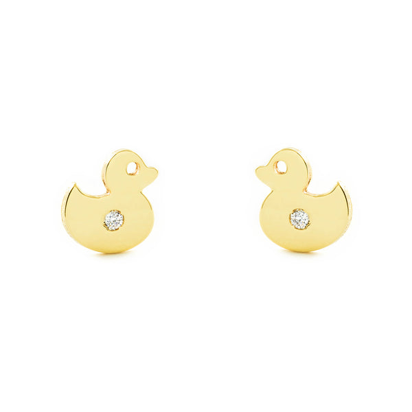 Pendientes Bebe-Niña Oro Amarillo 9K Pato Circonita Brillo