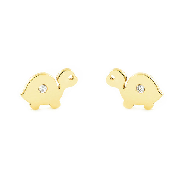 9ct Yellow Gold Turtle Cubic Zirconia Children's Baby Girls Earrings shine