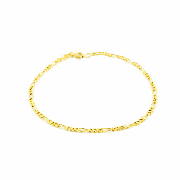  18ct Yellow Gold light Figaro 3X1 Women's Bracelet 19 cm
