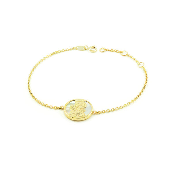 9ct Yellow Gold Angel Mother of Pearl Girls Personalised Bracelet 18 cm