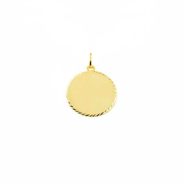 9ct Yellow Gold Personalized Round Shiny Textured Medal 22 x 22 mm