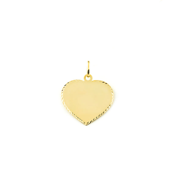 9ct Yellow Gold Personalized Medal with Heart Sparkle Texture 22 x 22 mm