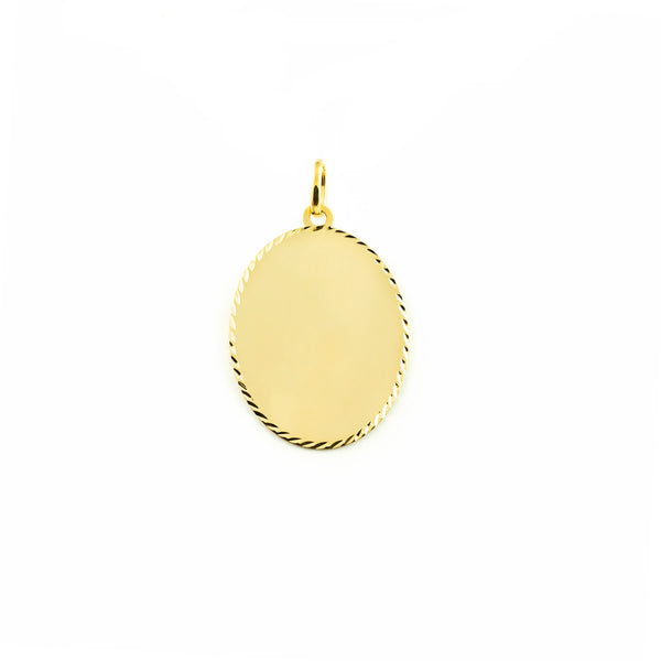 Medalla Oro Amarillo 9K Personalizada Oval Brillo y Textura 31 x 22 mm
