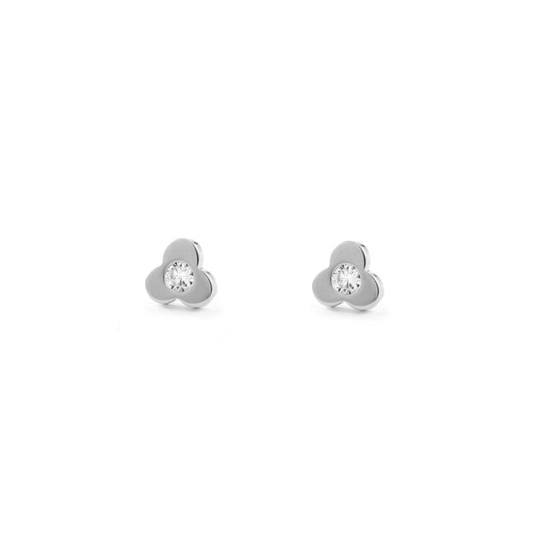 18ct White Gold Trebol Cubic Zirconia Children's Baby Girls Earrings shine