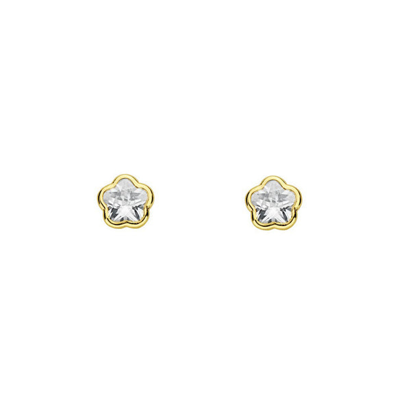 18ct Yellow Gold Daisy Flower Cubic Zirconia Children's Baby Girls Earrings shine