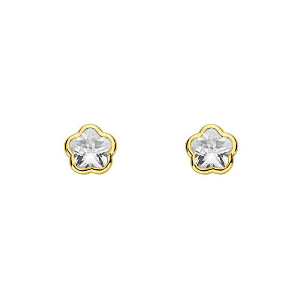 18ct Yellow Gold Daisy Flower Cubic Zirconia Children's Baby Girls Earrings shine