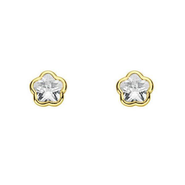 18ct Yellow Gold Daisy Flower Cubic Zirconia Children's Baby Girls Earrings shine