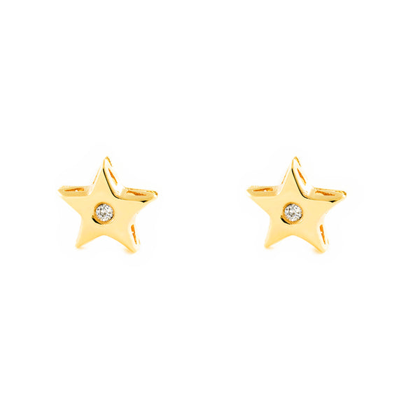 9ct Yellow Gold Star Cubic Zirconia Children's Baby Girls Earrings shine