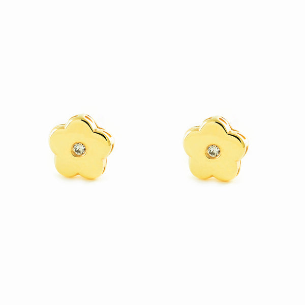 9ct Yellow Gold Flower Cubic Zirconia Children's Baby Girls Earrings shine