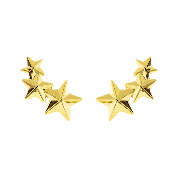 Pendientes Mujer-Niña Oro Amarillo 9K Trepador Estrellas Brillo