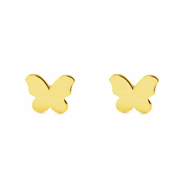 Pendientes Mujer-Niña Oro Amarillo 9K Liso Mariposa Brillo
