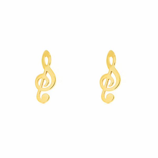 Pendientes Mujer-Niña Oro Amarillo 9K Liso Nota Musical Brillo