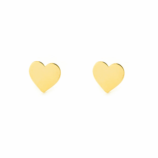 Pendientes Mujer-Niña Oro Amarillo 9K Liso Corazón Brillo