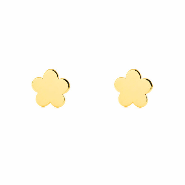 Pendientes Mujer-Niña Oro Amarillo 9K Liso Flor Brillo