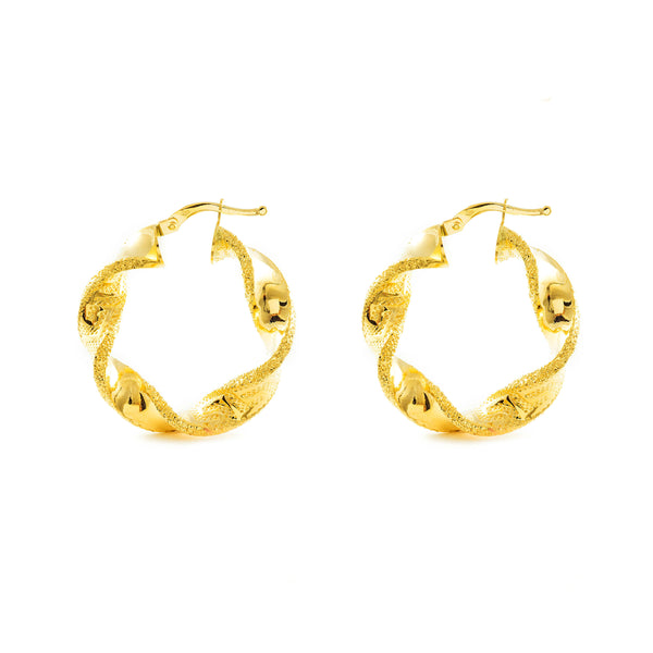 18ct Yellow Gold Twisted Greece Hoops Earrings 30x6 mm