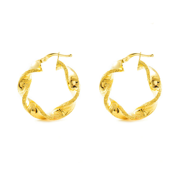 18ct Yellow Gold Twisted Greece Hoops Earrings 36x6 mm