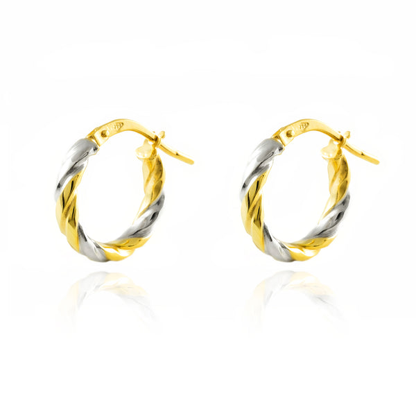 18ct two color gold Twisted Hoops Earrings shine 14x3 mm