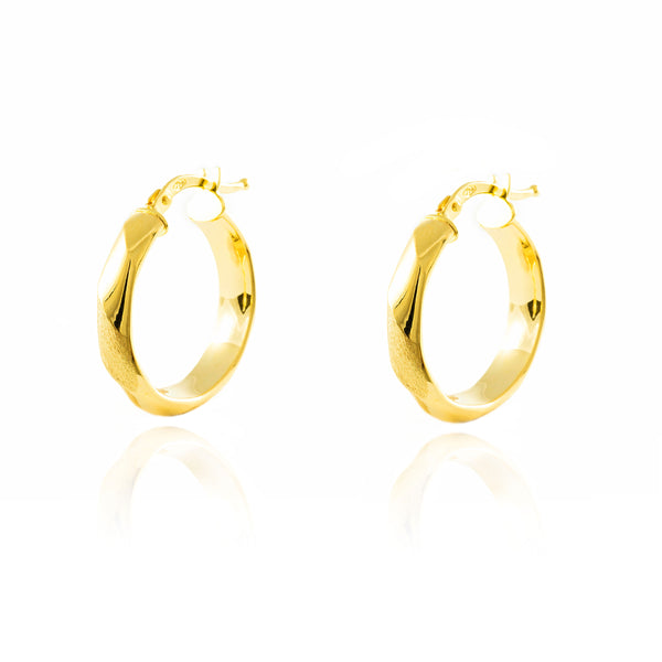 18ct Yellow Gold Hoops Earrings Matte Shine 20x4 mm