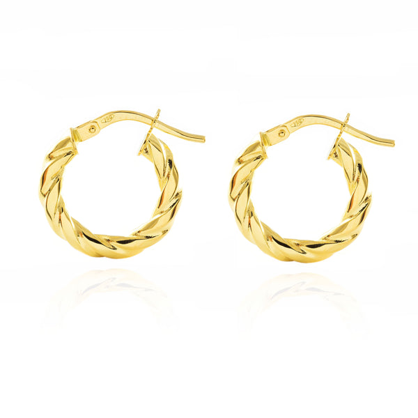 18ct Yellow Gold Twisted Hoops Earrings shine 16x2 mm