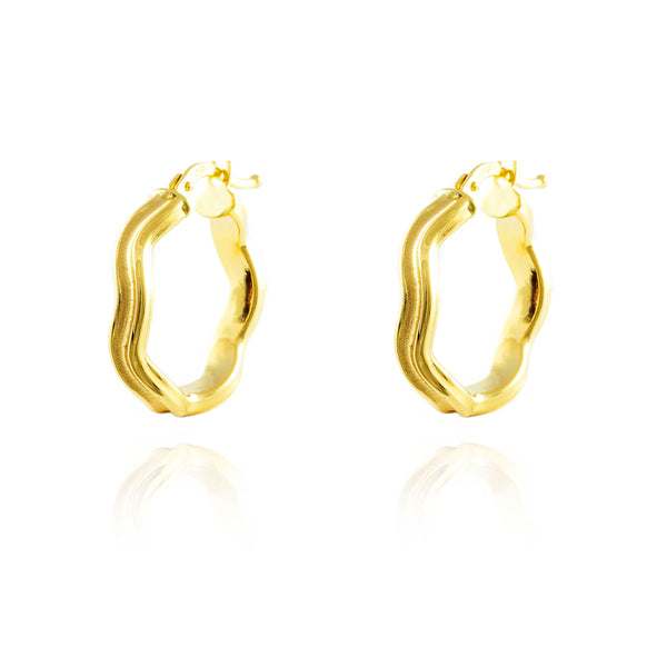 18ct Yellow Gold Waves Hoops Earrings Matte Shine 20x3 mm