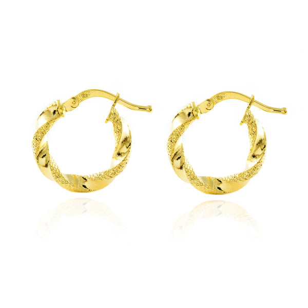 18ct Yellow Gold Twisted Hoops Earrings shine 16x3 mm