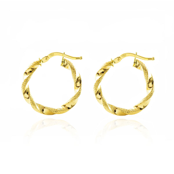 18ct Yellow Gold Twisted Hoops Earrings shine 21x3 mm