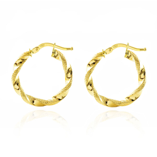 18ct Yellow Gold Twisted Hoops Earrings shine 26x3 mm