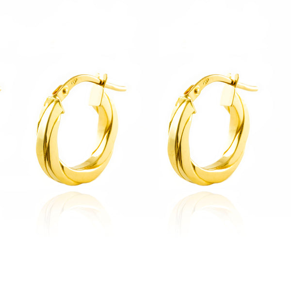 18ct Yellow Gold Double Hoops Earrings shine 15x2.5 mm
