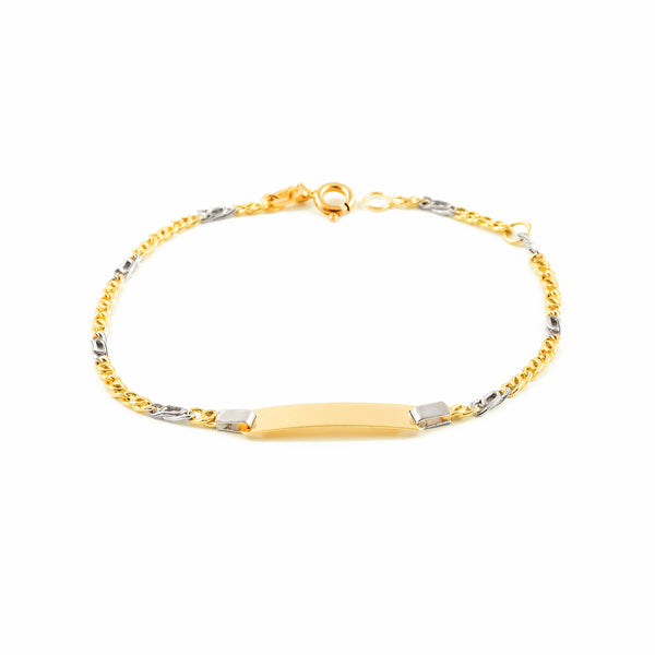 Pulsera Niña Oro Bicolor 18K Personalizada Esclava Brillo 14 cm