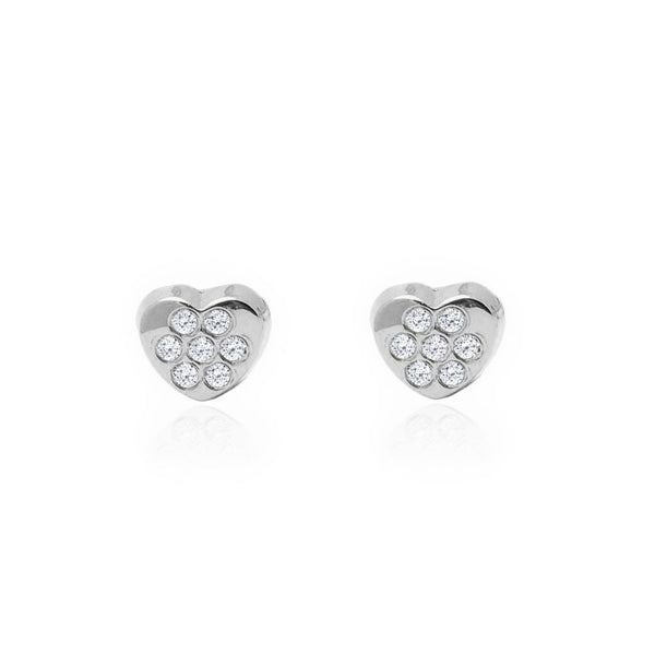 18ct White Gold Heart Cubic Zirconias Children's Baby Girls Earrings shine