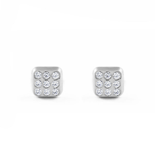 18ct White Gold Square Cubic Zirconias Children's Baby Earrings shine