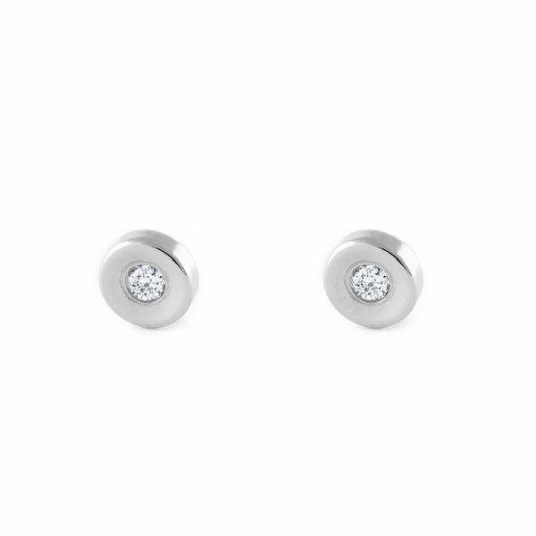 18ct White Gold Round Cubic Zirconia Children's Baby Earrings shine