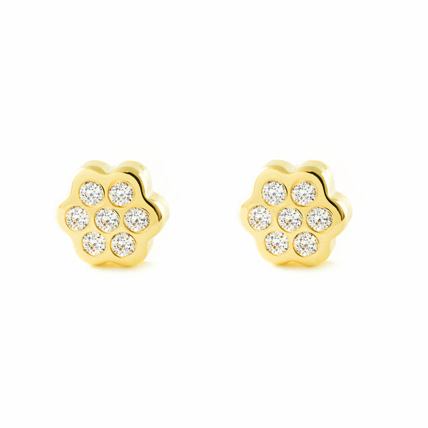 9ct Yellow Gold Daisy Flower Cubic Zirconias Children's Baby Girls Earrings shine
