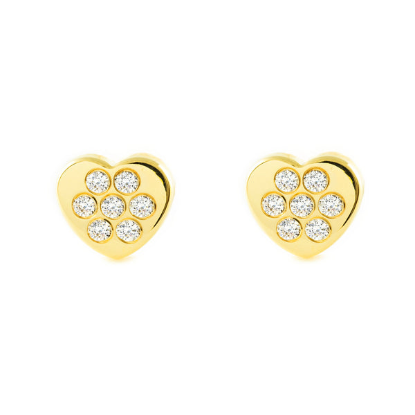 9ct Yellow Gold Heart Cubic Zirconias Children's Girls Earrings shine