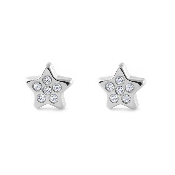 9ct White Gold Star Cubic Zirconias Earrings shine