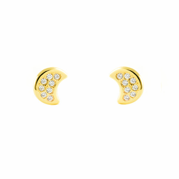 9ct Yellow Gold Moon Cubic Zirconias Children's Baby Girls Earrings shine