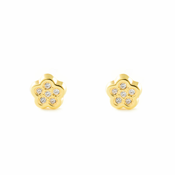 9ct Yellow Gold Flower Cubic Zirconias Children's Baby Girls Earrings shine